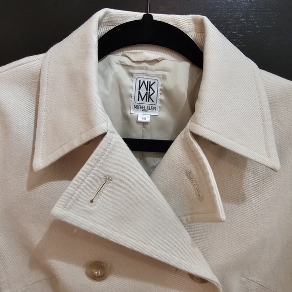 Michel Klein Paris Double Breasted Wool Blend Peacoat Coat Medium Beige - Picture 3 of 11